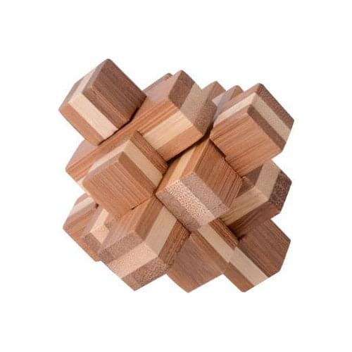 Classic IQ Bamboo Interlocking Burr Puzzle Brain Teaser Game for Adults Size 7.5cm