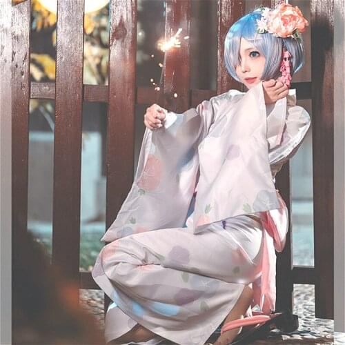 Anime Re Life In A Different World From Zero Cosplay Set Costume For Lolita Rem Ram Cos Kimono Set With Gift Headflower Bag