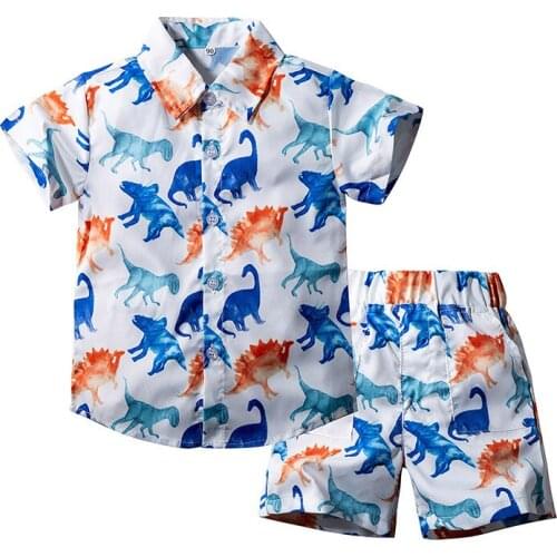 Summer Boys Clothes Sets Toddler Boy Fashion Cotton Sets Dinosaur Print Short Sleeve Shirt+Shorts Two-piece Childrens Clothing