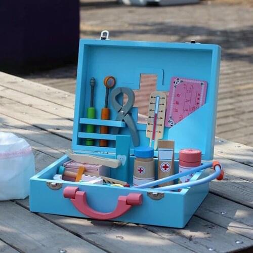 Box of 30pcs Kids Role Play Wooden Doctor Box Kits Nurse Tools Case Boys & Girls Pretend Play Early Learning Toy Birthday Gifts