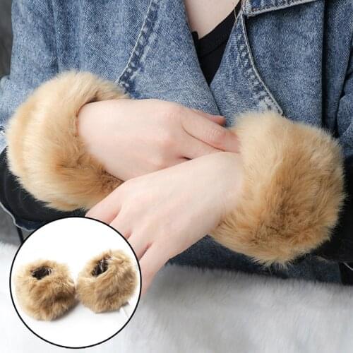 One Pair Women Winter Arm Warmer Faux Fur Cuff Sleevelet Oversleeve Wrist Sleeve-coverings Furry For Coat Jackets