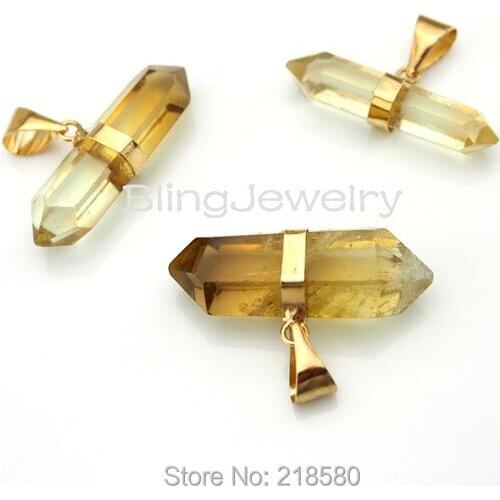 H-SP83 Healing Crystal Point Pendant Gold Electroplated,Terminal Citrin e Pendant