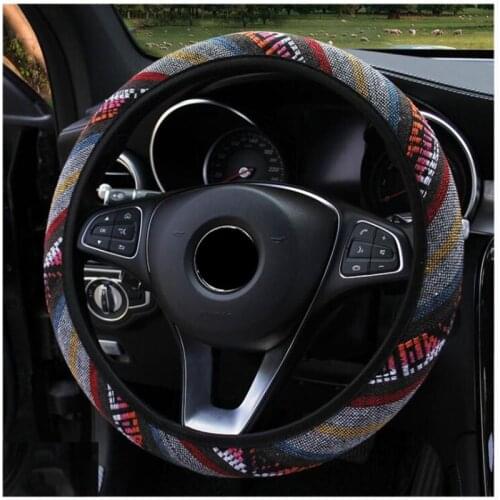 Fashion Flax Universal Ethnic Style Elastic Car Steering Wheel Cover Car Accessories Braid on the Steering-wheel