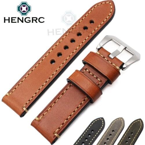 Wholesale 10pcs/set Genuine Leather Watchband Bracelet 24 22 20mm Thick Watch Strap Belt With Buckle Clasp For Panerai