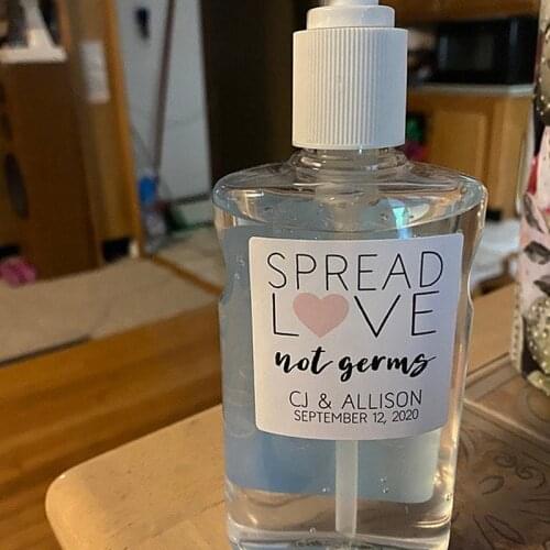 Personalized Mini Sanitizer Labels for Wedding, Shower, Elopement- Party Favor Labels- Spread Love,Not Germs - Gift for guests