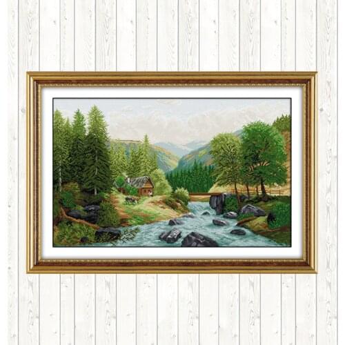 Landscape Painting Cross Stitch Patterns Bridge,River,counted Printed on Canvas 14ct 11ct DMC Embroidery Kit DIY Hand Needlework