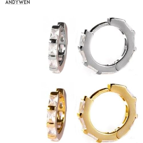 ANDYWEN 925 Sterling Silver Crystal CZ Huggies Middle Hoops Earring Luxury Thick Zircon CZ Circle Piercing Pendiente Jewelry