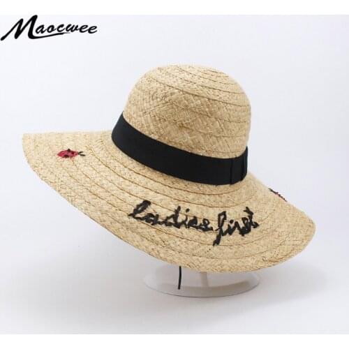 Summer Women Panama Raffia Hat Cap Insect Wide Brim Beach Straw Hats Foldable Hair Accessories Solid Panama Sun Hat Women Bone