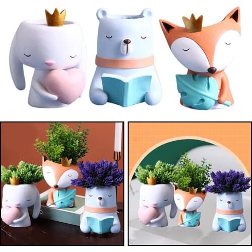 Succulent Plant Pot Cute Animal Flowerpot Resin Planter Home Garden Bonsai Pot Birthday Gift