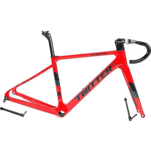 Twitter 700c Road Bike Carbon Frame Disc Brake 700C*28c Tires Cycling Frameset With Fork Thru Axle F12 X 100mm R12 X 142mm