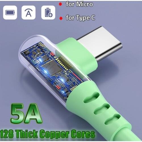 5A High Current Charger Cable Type C Micro USB Fast Charging Data Cord for Android Phone 1.2m/1.8m Liquid Silicone Durable Line