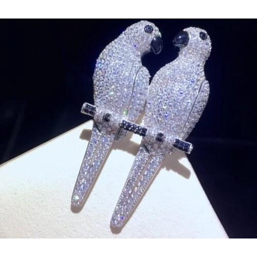 Unisex brooch pins double parrots brooch pins 925 sterling silver with cubic zircon top quality man women jewelry fashion