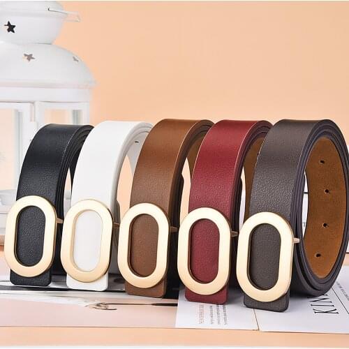 Womens Leather Belt Fashion Classic Skinny Belt Solid Color With Oval Alloy Buckle For Dress Jeans Pants