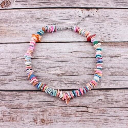 Natural Stone Pearls Beads Choker Collar Necklaces Multicolor Stacked Shell Choker Necklaces for Women