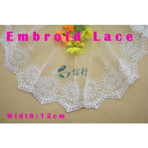 12cm width Cotton embroid lace sewing ribbon guipure trims or fabric warp knitting DIY Garment Accessories free shipping#3373