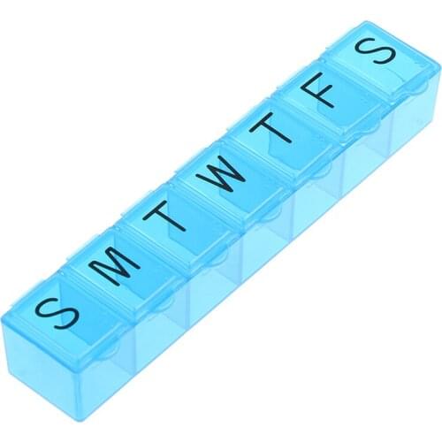 15*3.2*2.5cm 7 Days Weekly Tablet Pill Medicine Box Holder Storage Organizer Container Case Pill Box Splitters Blue Color
