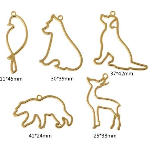 652B 5Pcs Bird Deer Dog Bear Animals Blank Frames Pendant Bezel Setting Resin Jewelry