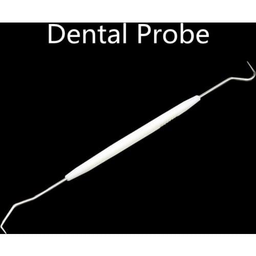 5pcs Sterilized Dental Probe Plastic Handle Stainless Steel Double Hook Dental Explorer Probe Disposable Dental Consumable Tool
