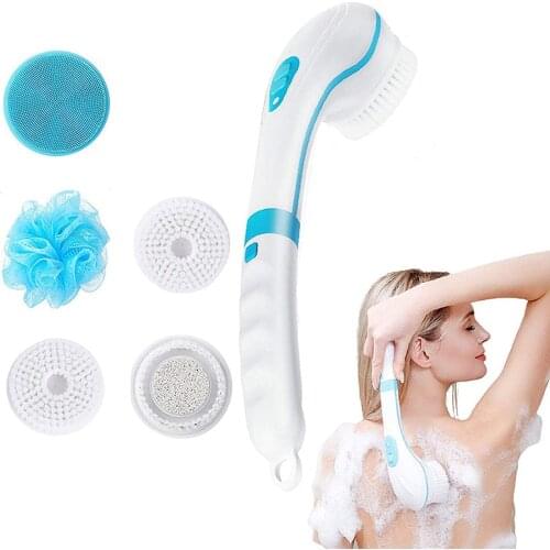 5 In 1 Electric Bath Brushes Silicone Handheld Massage Shower Brush USB Waterproof Long Handle Body Cleaning Exfoliating Tool