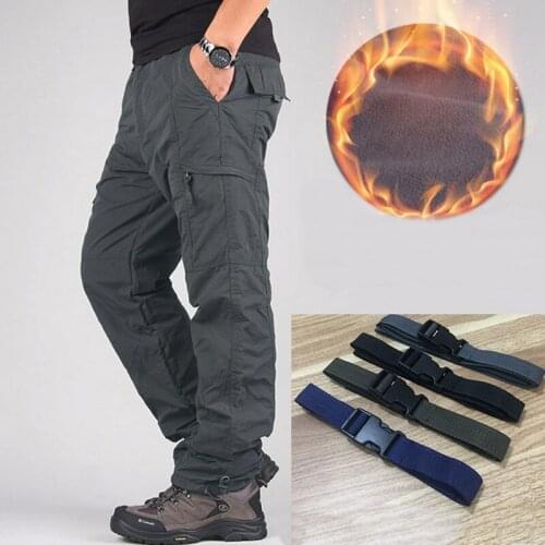 Mens Cargo Pants Thick Fleece Multi Pockets Military Tactical Pants Cotton Men Outwear Straight Casual Trousers for Winter pant