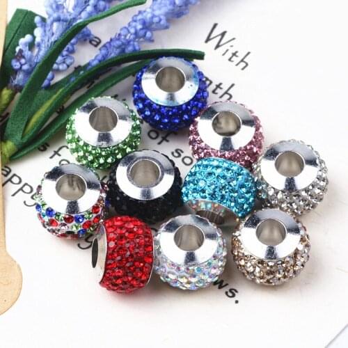 20pcs Mix Color Big Hole Charms Beads With Rhinestone Fit Jewelry Bracelet For Jewelry Handmade & Women DIY Jewelry Gifts
