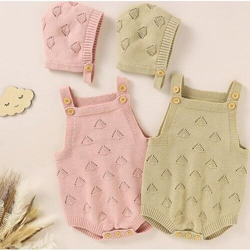 Baby Bodysuits Clothes Infant Knitted Baby Boy Girl Clothes Spring Autumn Knit Sleeveless Suspender Jumpsuit+Hat 2PCS Set