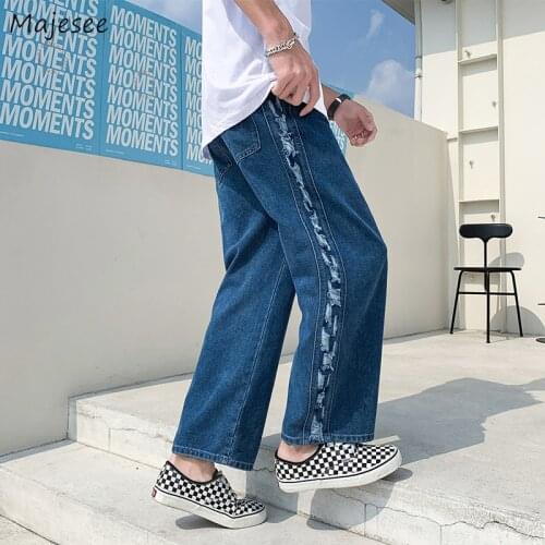 Ripped Distressed Jeans Men High Street Large Size S-3XL Straight Vintage Fashion Baggy Denim Trousers Male Chic Spring Summer