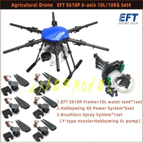 EFT E610S New version E610P 10L 10kg agricultural spray drone frame 12S brushless water pump Hobbywing X6 power system kit