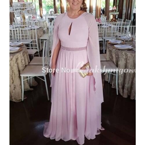 Elegant Cape Sleeve Wedding Party Formal Dress Pink Mother of the Bride Groom Dresses 2020 vestido mae da noiva