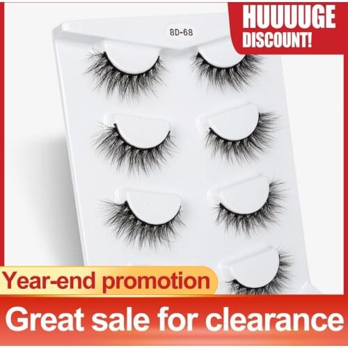 ISEEN 4 Pairs False Lashes Faux Mink Eyelashes Natural 10-15mm Volume Wispy Fluffy False Lashes Makeup Extension Tools