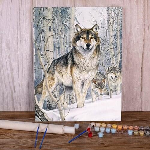 Wolf Animals Winter DIY Paint By Numbers Set Oil Paints 50*70 Painting On Canvas Home Decoration Crafts For Wholesale
