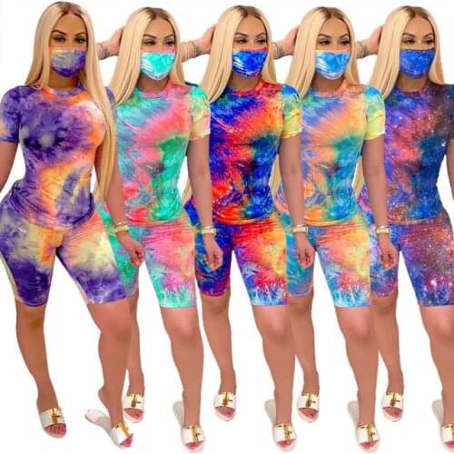 Women Tracksuits 2 Piece Set Summer Print Short Sleeve Crop Top Pants Ladies Casual Suit Jogging Outfit Clubwear Matching Sets