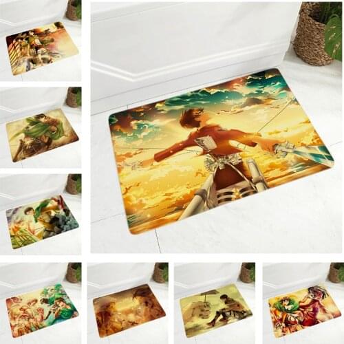 Attack on Titan Print Door Mat Decor Cartoon Anime Art Floor Doormat Non-Slip Soft Flannel Carpet for Kitchen Hallway 40X60CM