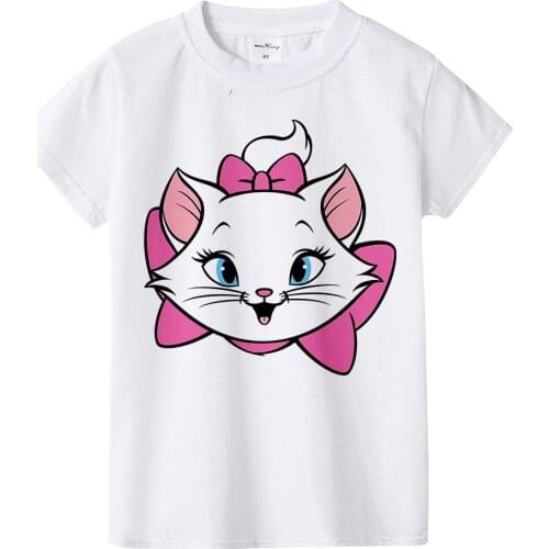 Beautiful girl T-shirt Marie Cat cartoon print summer T-shirt children cute pink pattern T-shirt round neck cartoon shirt