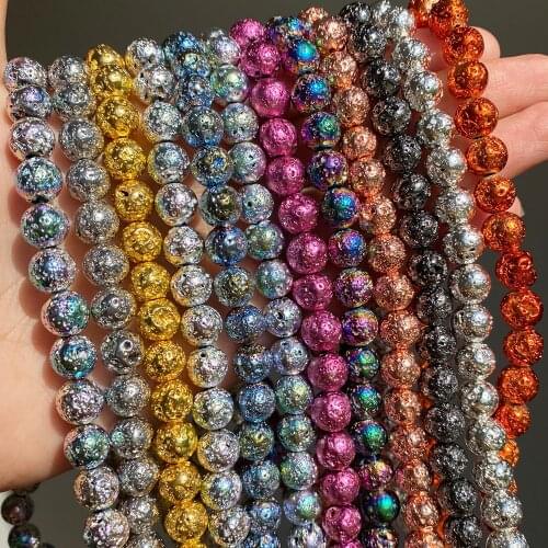 Rose Gold Black Natural Lava Stone 4 6 8 10mm Multicolor Round Loose Beads for Jewelry Bracelets&Necklace Making DIY Accessories