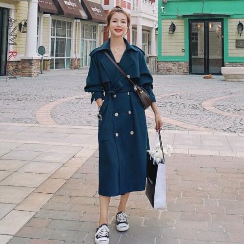 LANMREM Women Trench New Lapel Long Sleeve Loose Fit Windbreaker Fashion Tide Autumn 2021 Solid Color Lace Up Waist Coat 2W190