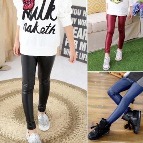 Baby Girls Leggings Skinny Pencil Pants PU Leather Pants Autumn Winter Kids Leggings Warm Trousers Elastic Childrens Clothing
