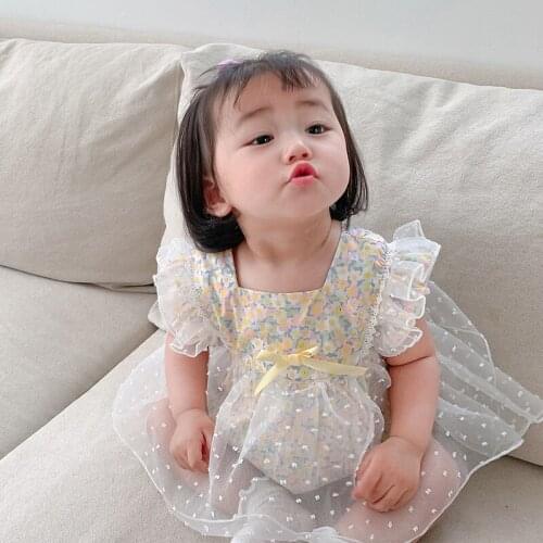 Summer Cute Newborn Baby Girls Bodysuit Cute Floral Little Princess Toddler Girl Clothes Lace Tutu kids Dress Fly Sleeve Costume