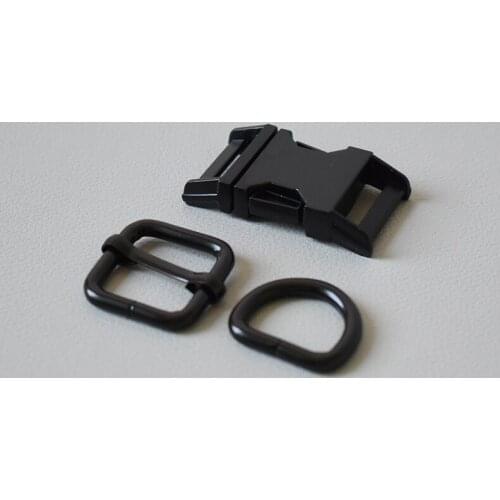 10 Set Metal Buckle Adjust Buckle (Metal Buckle+Adjust Buckle+D Ring/Set) Manufacturer Zinc Alloy 20mm Black High Quality Plated