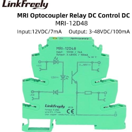 MRI-12D48 New Input 12V DC Photoelectrical Coupling-interface Relay Module Ultra Thin Optocoupler Isolating PLC Din Rail Relay