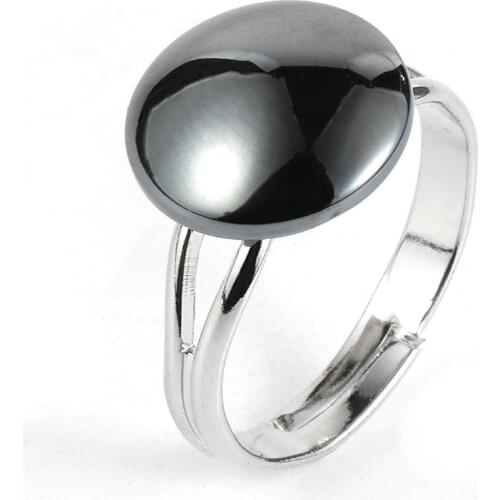 Men Women Natural Black Hematite Finger Ring Round Gem Stone Health Care Healing Copper Open Adjustable Joint Rings Jewelry 12mm
