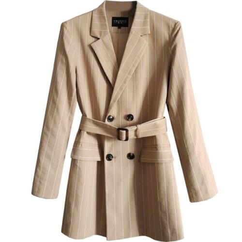 British striped suit jacket mens костюм мужской khaki black spring autumn double-breasted clothes mid-length coats long-sleeved