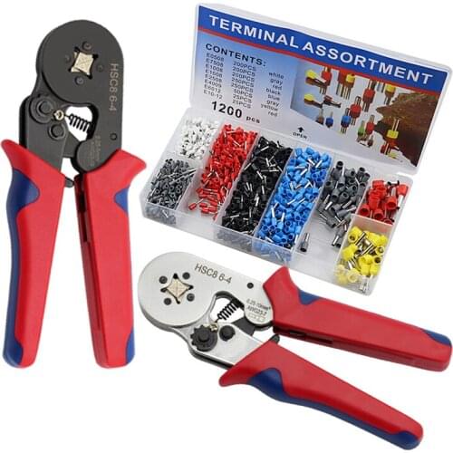 1200PCS Tubular Terminal Crimping Tools Mini Electrical Pliers HSC8 6-4A/HSC8 6-4 0.25-10mm2/0.25-6mm2 23-7AWG Hand Tools Set