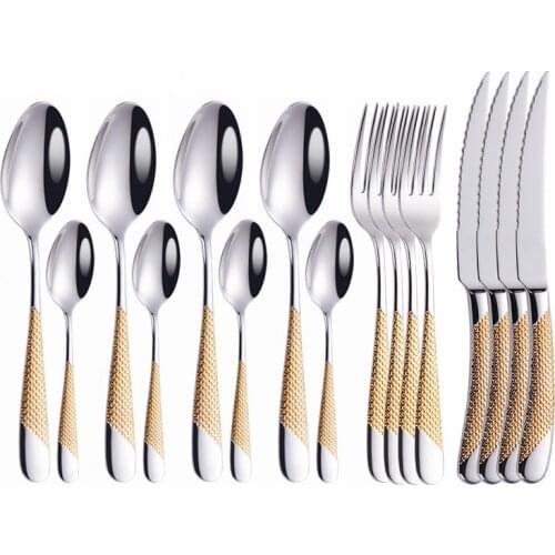 Western Gold Cutlery Set 16 Piece Knife Fork Spoon Dinnerware Sets 304 Stainless Steel Cutlery Forks Spoons Knives Tableware Set