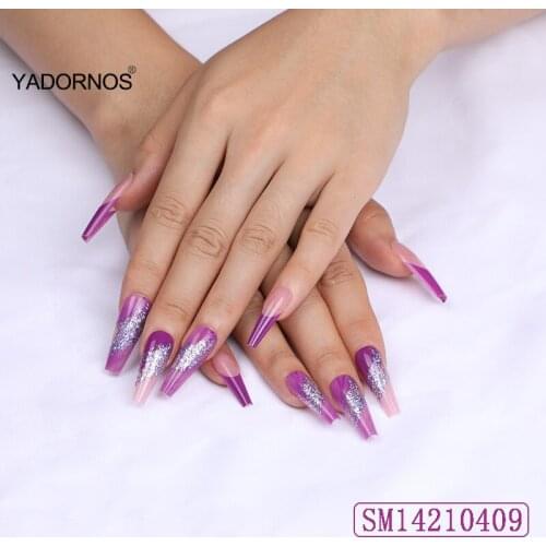 24pcs Stickers Nail Art Purple Nail Patch Glue Type Removable Long Paragraph Fashion Manicure Save Time False Nail Patch Ty