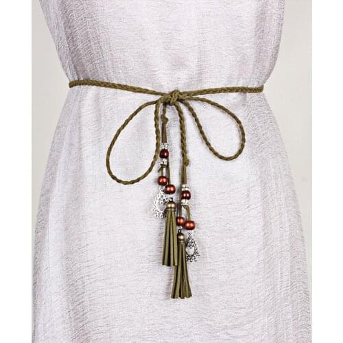 National wind woven belt waist chain female summer decorative dress wild casual thin waist rope lengthened tassel skirt