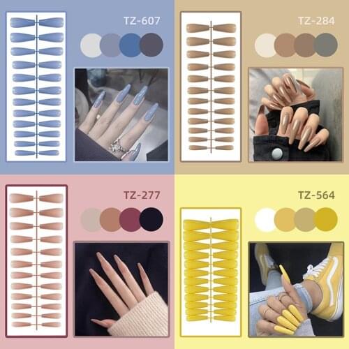 Full Cover Fake Nail Artificial Press on Long Coffin False Nails art fake Nail Sets Kits Tool Women Fashion NA08