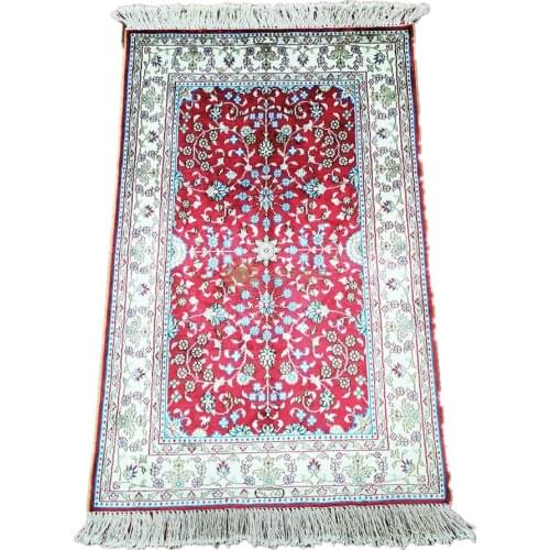 Seeykeep™ 2x3ft Exquisite Floral Design With Red Backcolor And Ivory White Border Silk Handknotted Rug-NY3016246