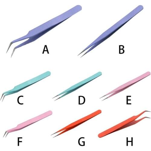 Stainless Steel Macarons Candy Color Straight Curved Eye Lashes Tweezers False Fake Eyelash Extension Nippers Pointed Clip