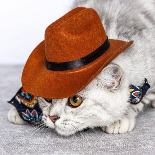 Funny Pet Cat Western Cowboy Hat Fashion Kitten Photo Prop Home Pet Cats Festival Party Dress Up Supplies